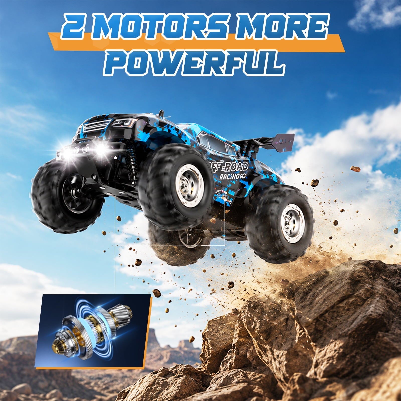 Yeahill Remote Control Car, All-Terrain Remote Control Truck for Boys, Rechargeable Rc Truck with LED, 1:20, 10KM/H, 2 Motors, 2.4GHZ, Speed Friendly, Sturdy, Rc Cars for Christmas, Kids, Beginner
