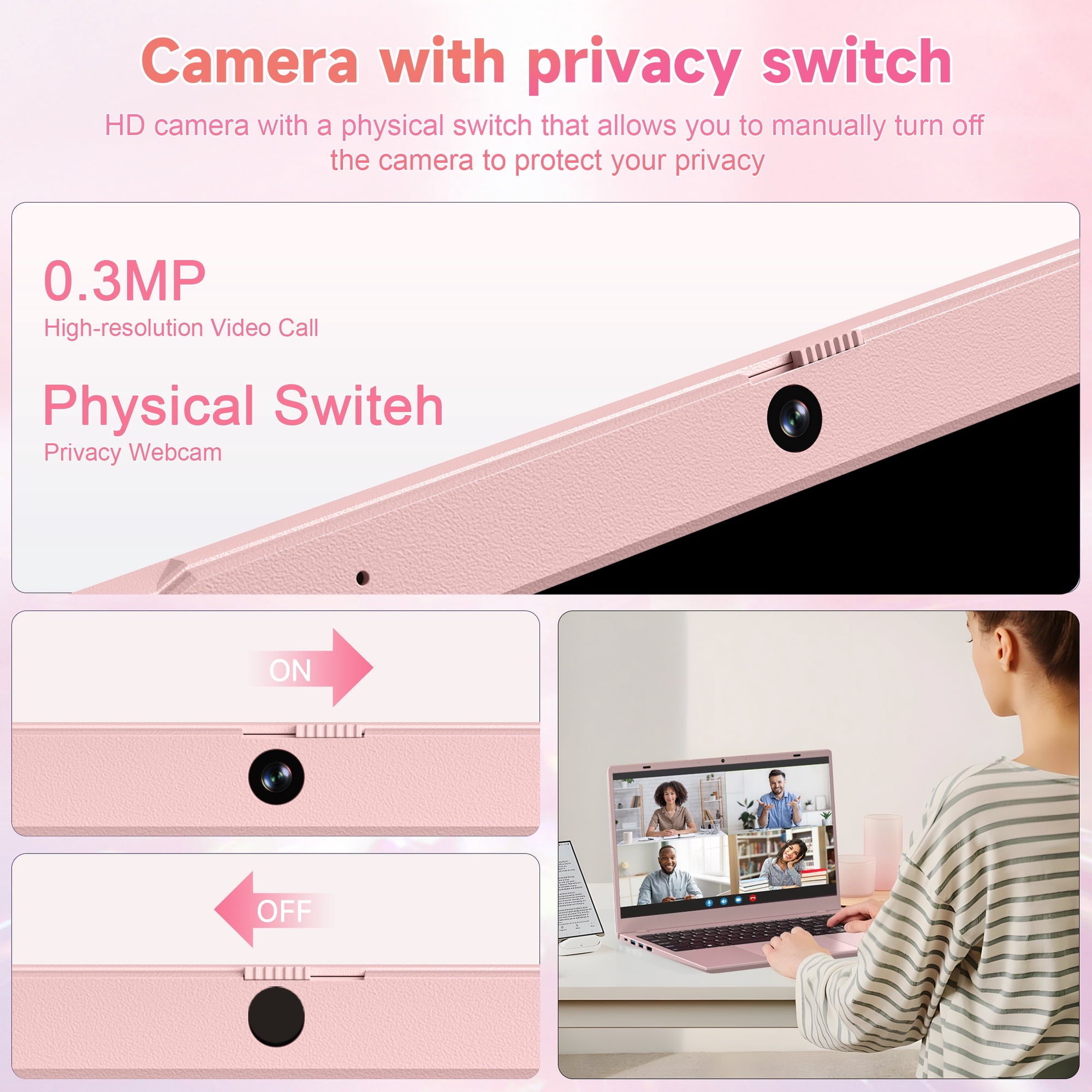 HPUMLSE 15.6" Pink Laptop Computer, 16GB RAM 512GB SSD, Intel 6500Y (up to 3.4GHz) with Office 2024, Windows 11 Pro Laptop, IPS FHD Display, Notebook PC for Business, Student, Office